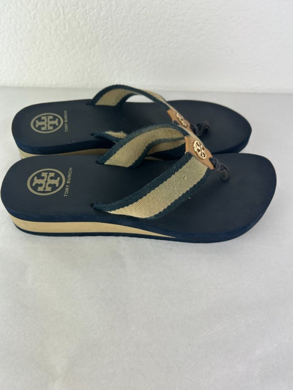 Tory Burch Logo Wedge Flip Flops Sandals Shoes Size